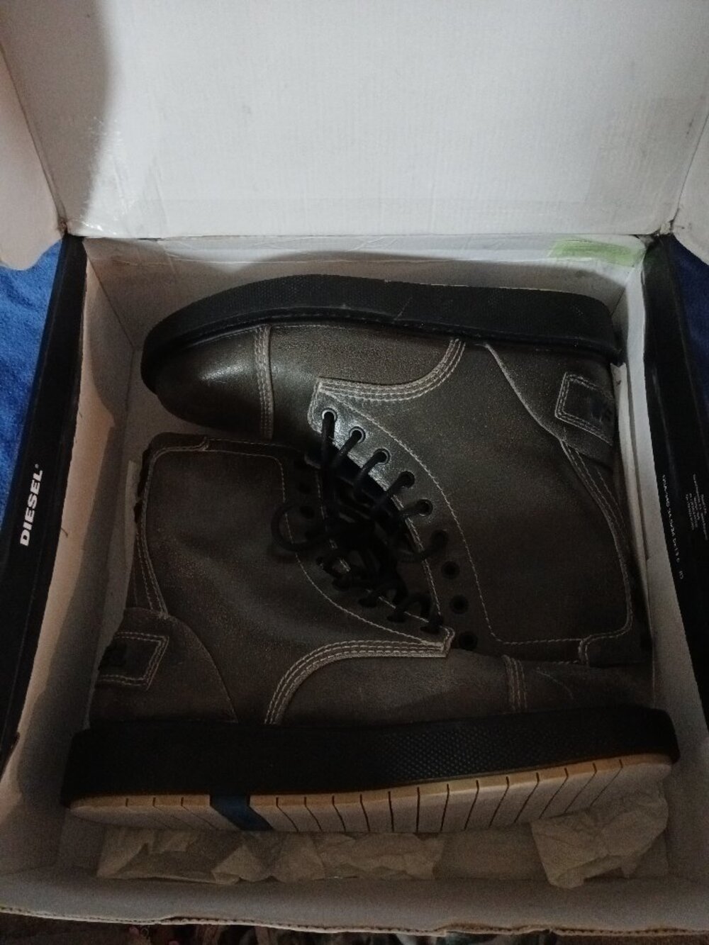 Diesel Grey Leather Combat Boots with Original Box